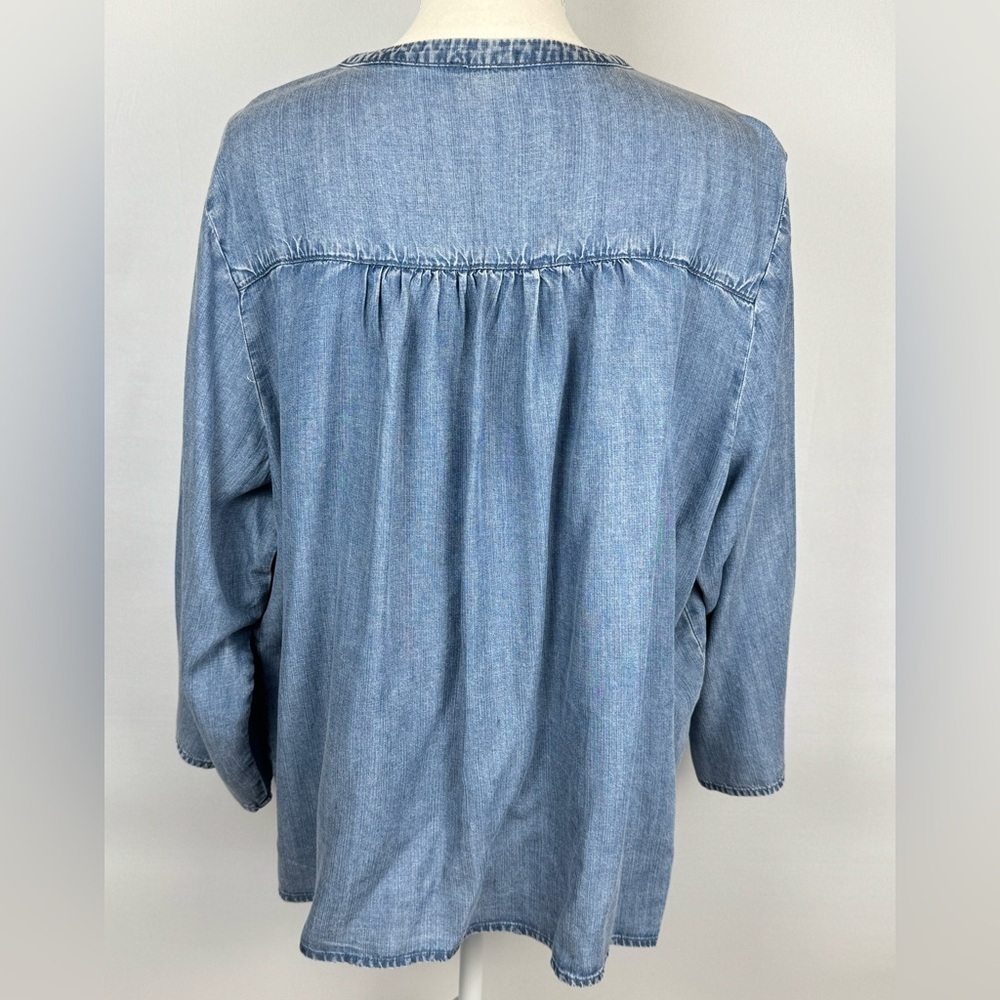 Splendid Chambray Peasant Blouse Light Blue Lyocell Lightweight 3/4 Sleeves XXL - Picture 8 of 11